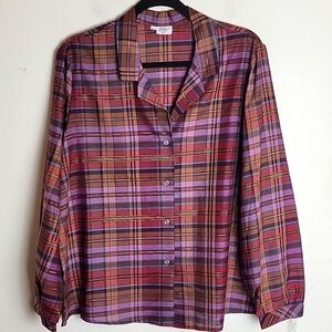 Vintage 70's 80's deadstock metallic plaid button down shirt